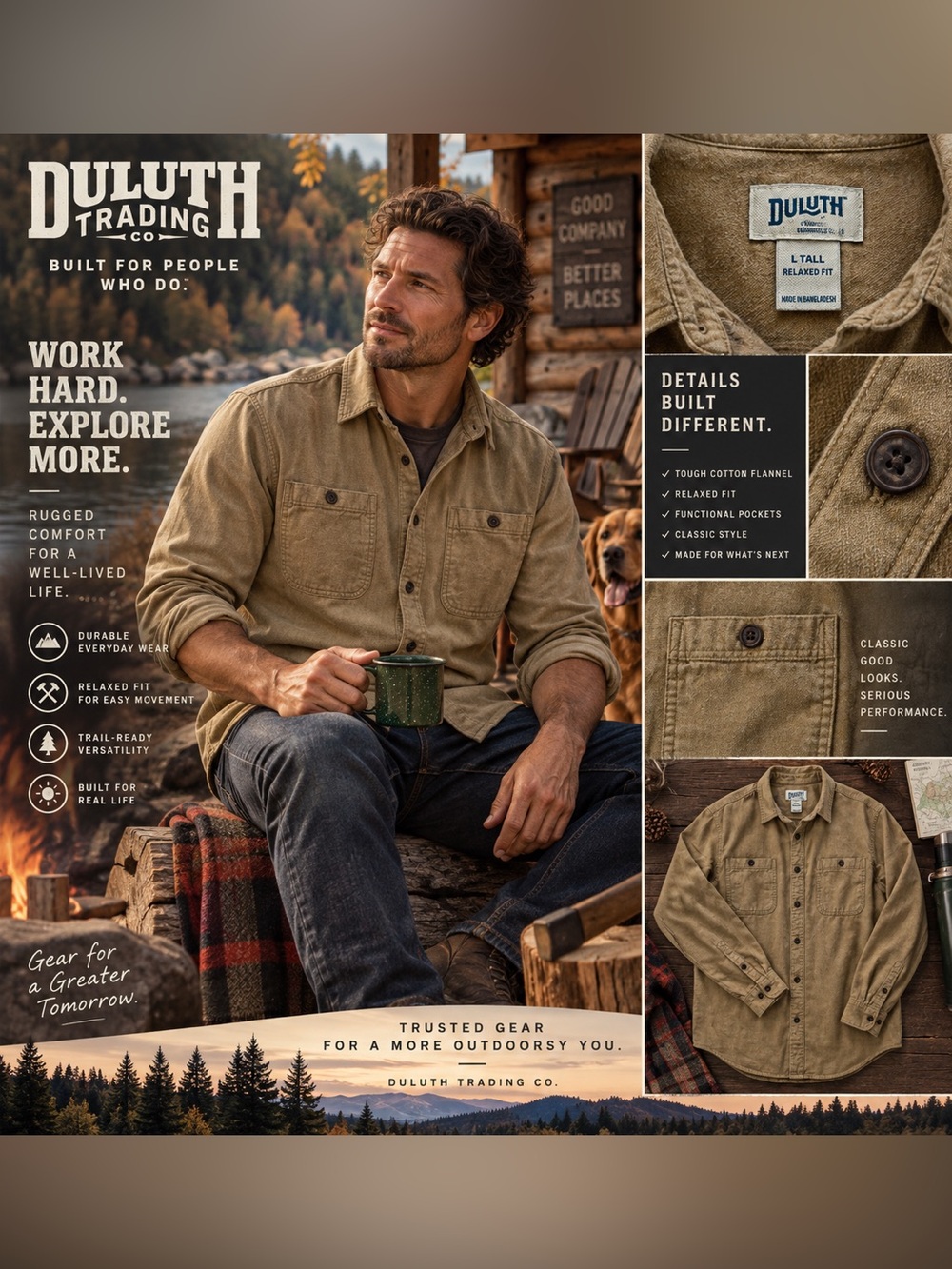 Duluth Trading Co Tan Relaxed-Fit Cotton Flannel Shirt Jacket